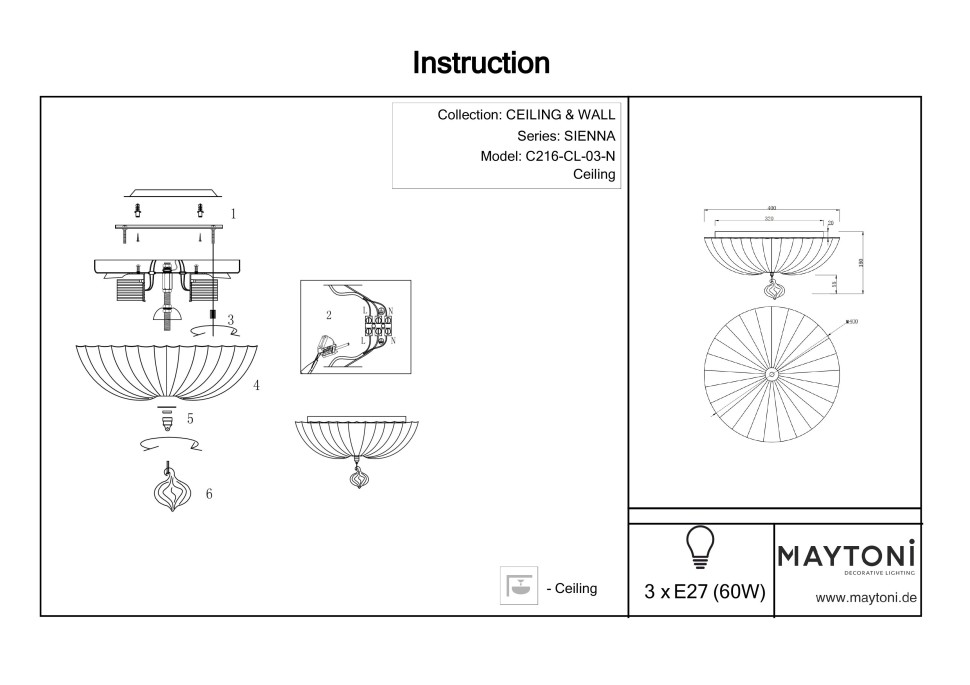 C216-CL-03-N Maytoni Потолочный светильник Sienna, 40см