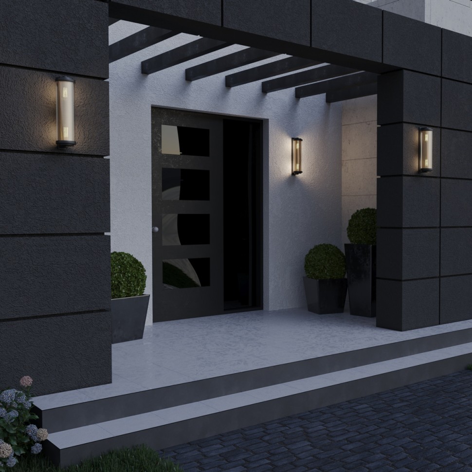 370968 Novotech Street Черный настенный уличный светильник Matrix, IP54, E27*2*25W