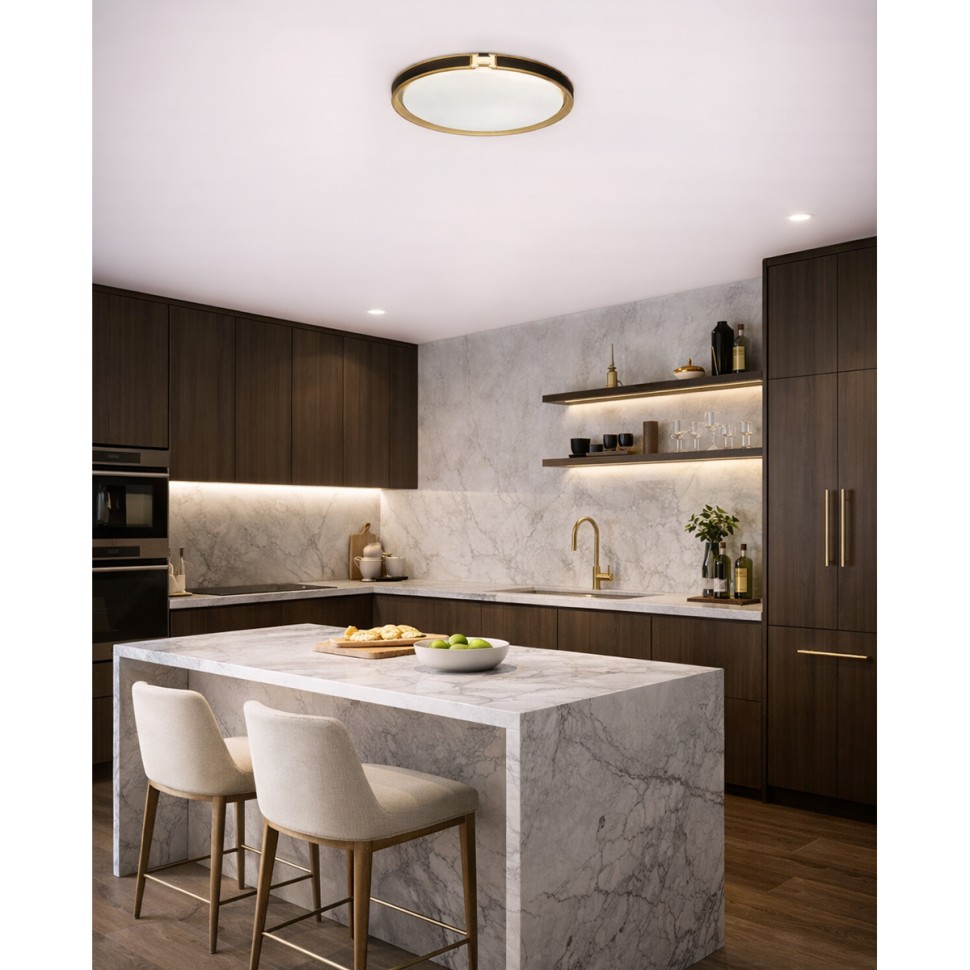 7667/EL SONEX COLOR Настенно-потолочный светильник FAVEMO BLACK, пластик/черный/золото, с пультом LED 70Вт 3000-6000К, 505мм, IP43