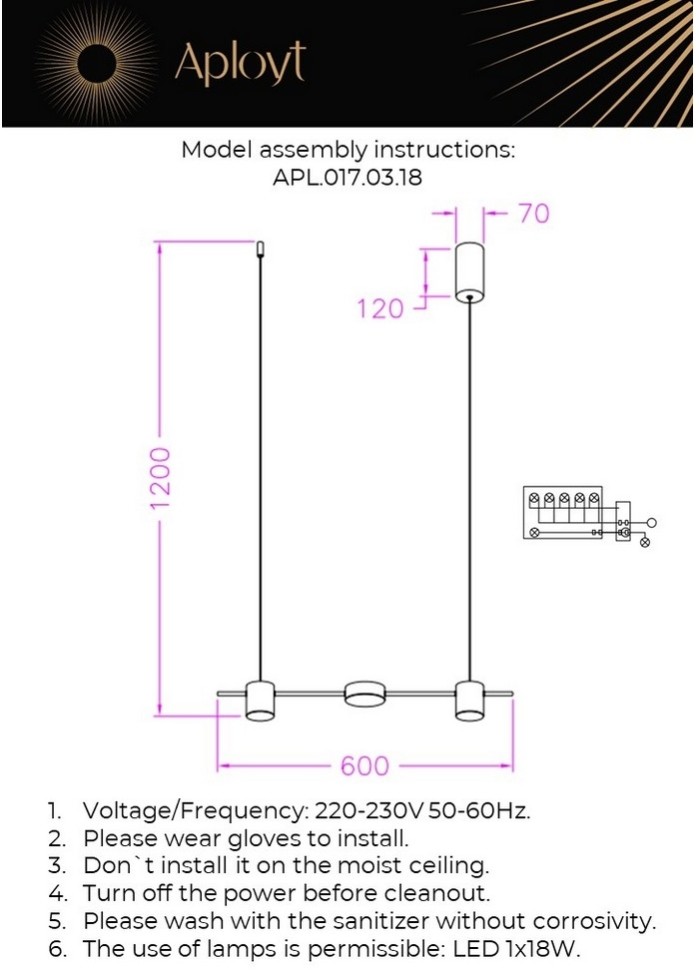 APL.017.03.18 APLOYT черный подвесной LED светильник Frania, 18W, 4000K