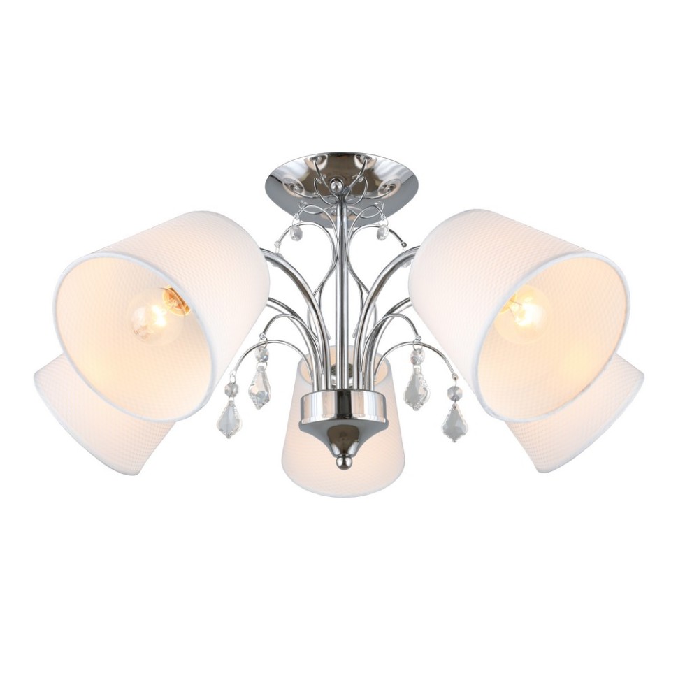 OML-56307-05 Omnilux Люстра потолочная Novello, хром, белый текстиль, 60см диаметр, E14*5*40W