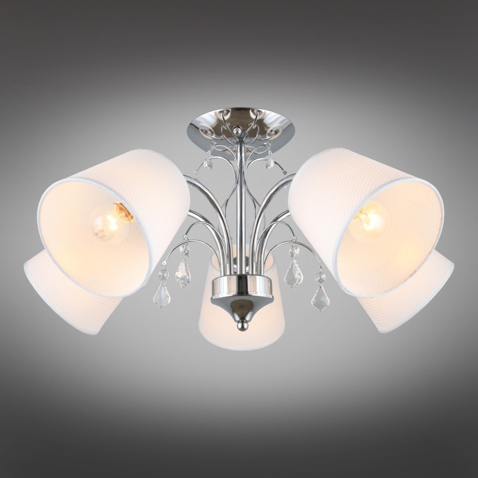 OML-56307-05 Omnilux Люстра потолочная Novello, хром, белый текстиль, 60см диаметр, E14*5*40W