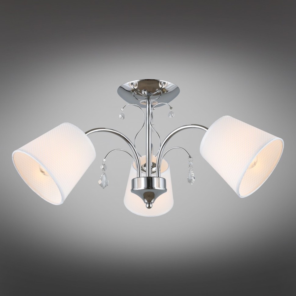 OML-56307-03 Omnilux Люстра потолочная Novello, хром, белый текстиль, 60см диаметр, E14*3*40W
