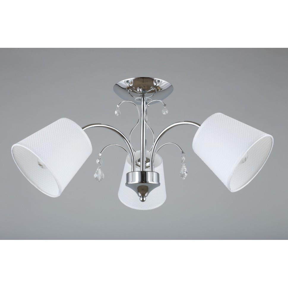 OML-56307-03 Omnilux Люстра потолочная Novello, хром, белый текстиль, 60см диаметр, E14*3*40W