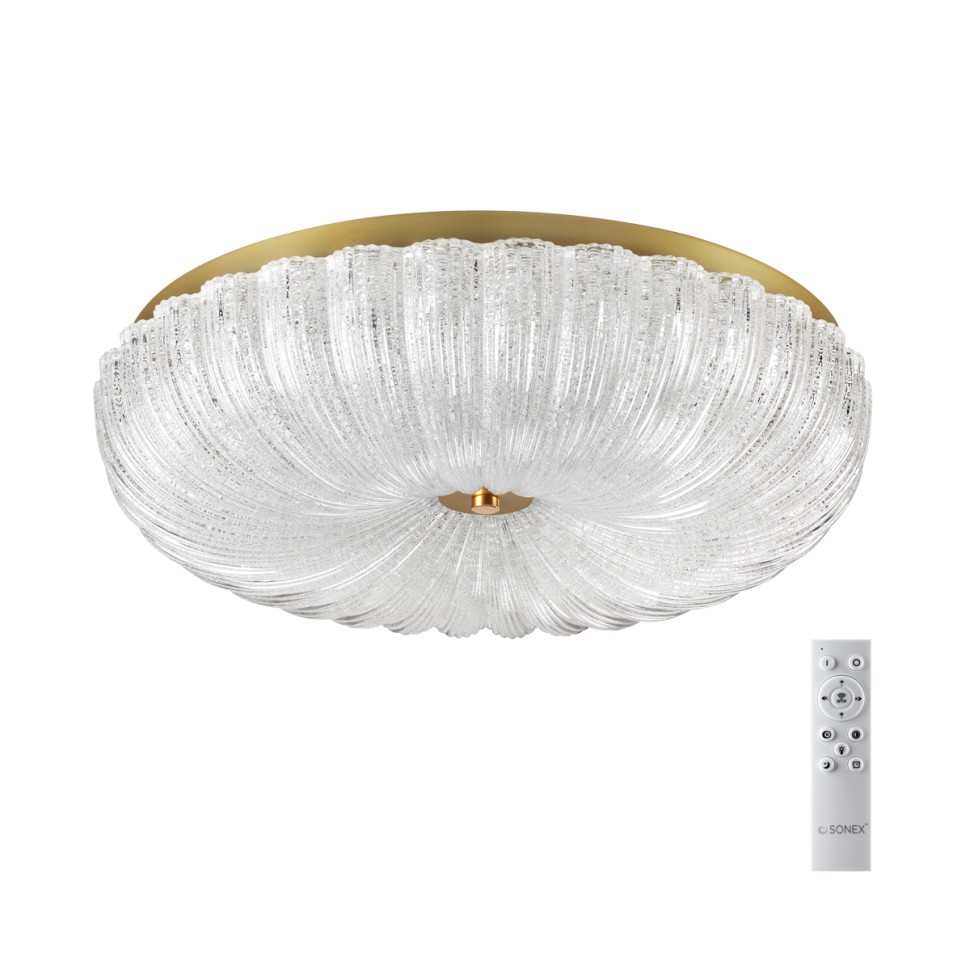7719/60L SONEX PIKO Потолочный светильник TESORO, металл/стекло/прозрачный/золотой, с пультом LED 60Вт 3000-6500K, D500мм, IP20