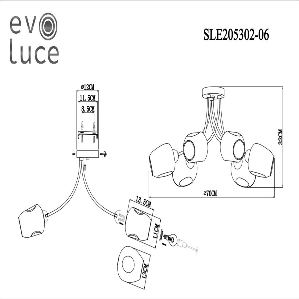 SLE205302-06 EVOLUCE потолочная люстра Besano, E14*6*40W