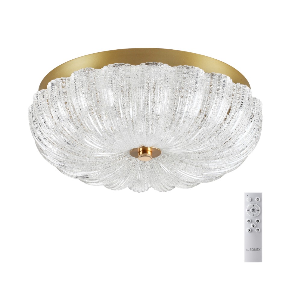7719/36L SONEX PIKO Потолочный светильник TESORO, металл/стекло/прозрачный/золотой, с пультом LED 36Вт 3000-6500K, D300мм, IP20