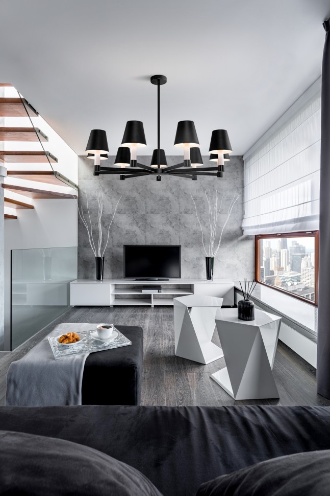 MOD104PL-09B MAYTONI черная потолочная люстра Tet-a-Tet на штанге, E14*9*40W