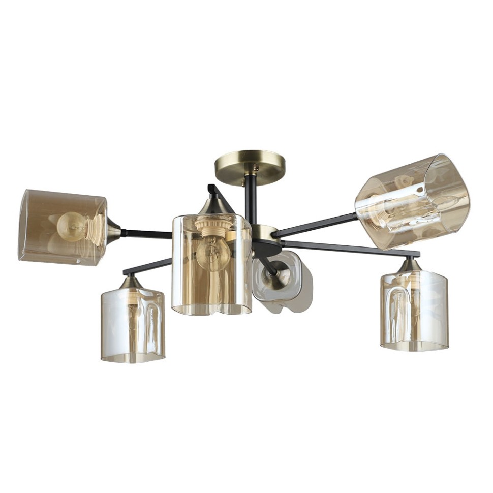 A4185PL-6BK Arte Lamp Потолочная люстра на штанге Merci, черный/латунь, янтарный, 73см диаметр, E27*6*60W