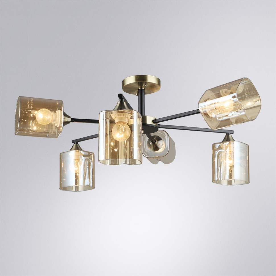 A4185PL-6BK Arte Lamp Потолочная люстра на штанге Merci, черный/латунь, янтарный, 73см диаметр, E27*6*60W