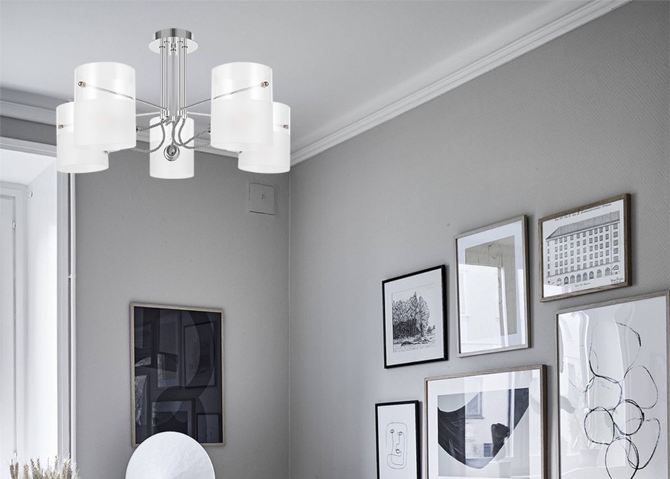 FR2023PL-05CH FREYA Потолочная люстра на штанге Ampera, E14*5*40W, хром, 60см диаметр