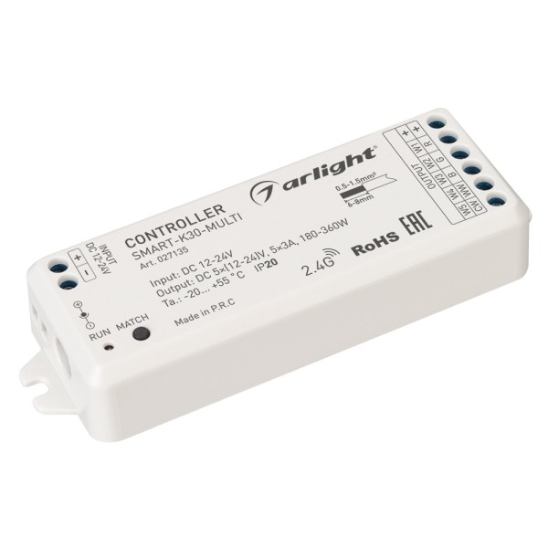 027135 ARLIGHT Контроллер SMART-K30-MULTI (12-24V, 5x3A, RGB-MIX, 2.4G)