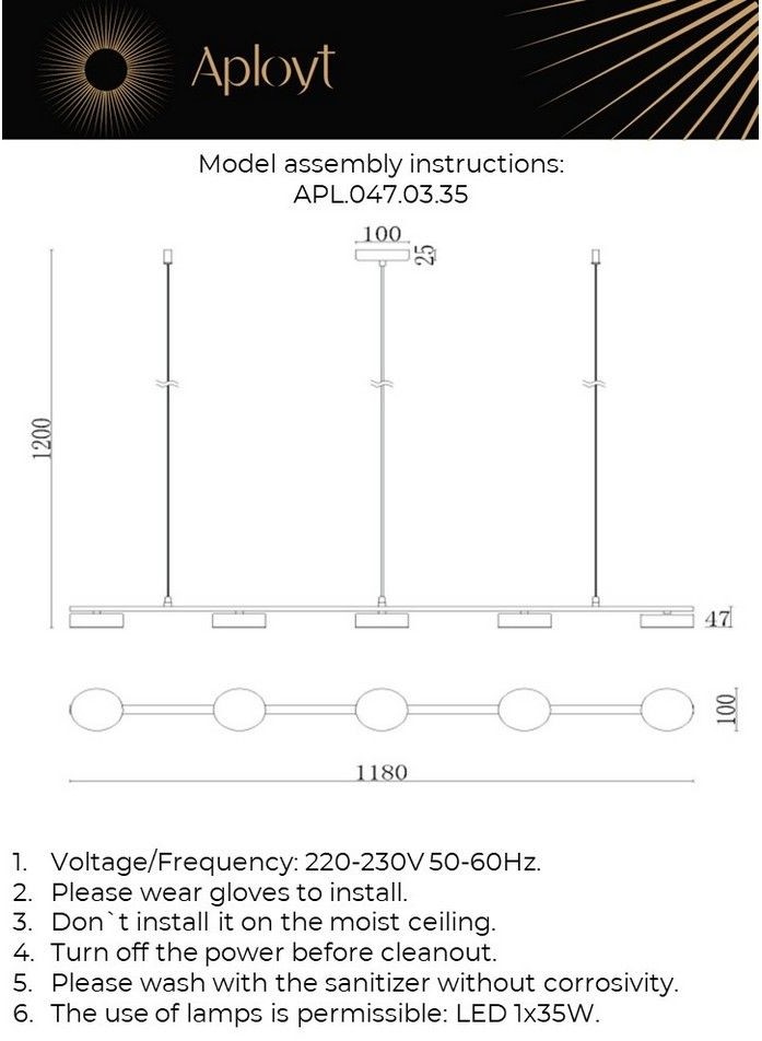 APL.047.03.35 APLOYT черный подвесной LED светильник Usia, 35W, 3000K