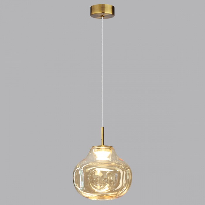 5097/4L ODEON LIGHT подвесной светодиодный светильник VASO 4W, 4000K, 388Lm, бронза, янтарный, стекло, 16см диаметр