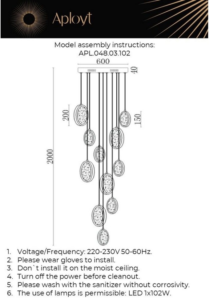 APL.048.03.102 APLOYT подвесной светодиодный светильник Yulali, 102W, 3000K