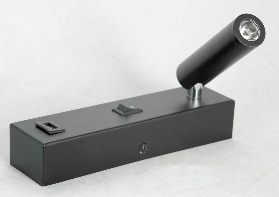 LSP-8242 LUSSOLE LGO черное светодиодное бра для чтения Cozy, с выключателем и USB-портом, 4W, 3000K