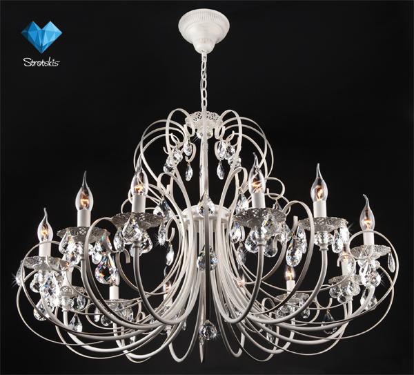 3305/12 EUROSVET подвесная люстра белый с золотом, 12*Е14, диаметр 90см