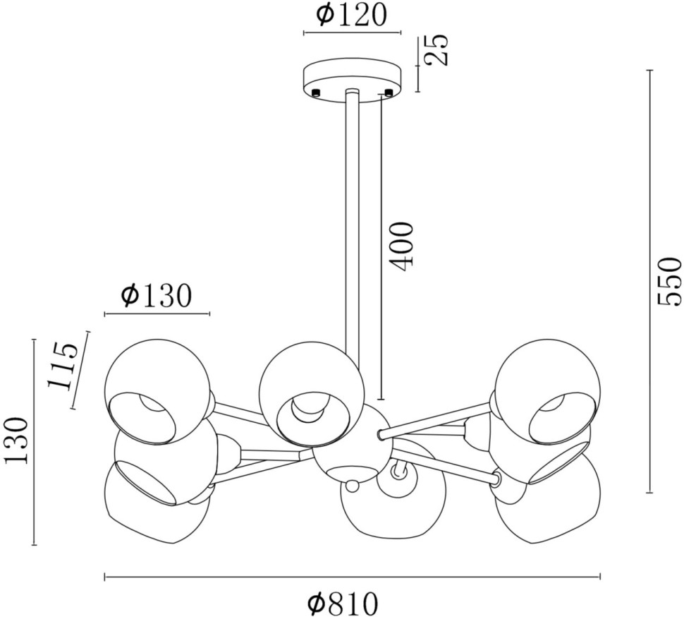 FR5121PL-08G FREYA потолочная люстра Sherry на штанге, E14*8*40W