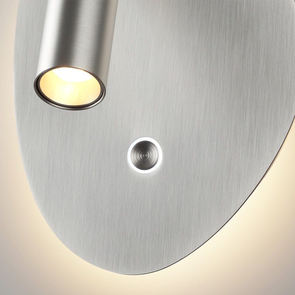 7184/9WL ODEON LIGHT Настенный светодиодный светильник ROY, двойной свет, брашированный никель/металл, IP20, 9W, 580Lm, сенсорный выключатель, сенсорное диммирование, переключение световой температуры 2700K/3300K/4000K, угол рассеивания 120°, 220-240V 