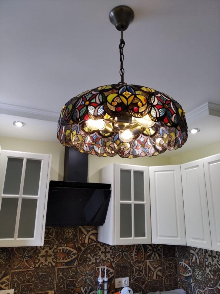 825-806-03 VELANTE разноцветная подвесная люстра в стиле Тиффани на 3 лампы Е27, диаметр 457мм