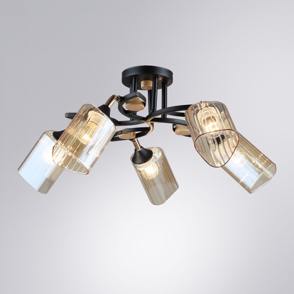 A5076PL-5BK Arte Lamp Потолочная люстра Glamore, металл/стекло/дерево, черный/янтарный/бежевый, 62см диаметр