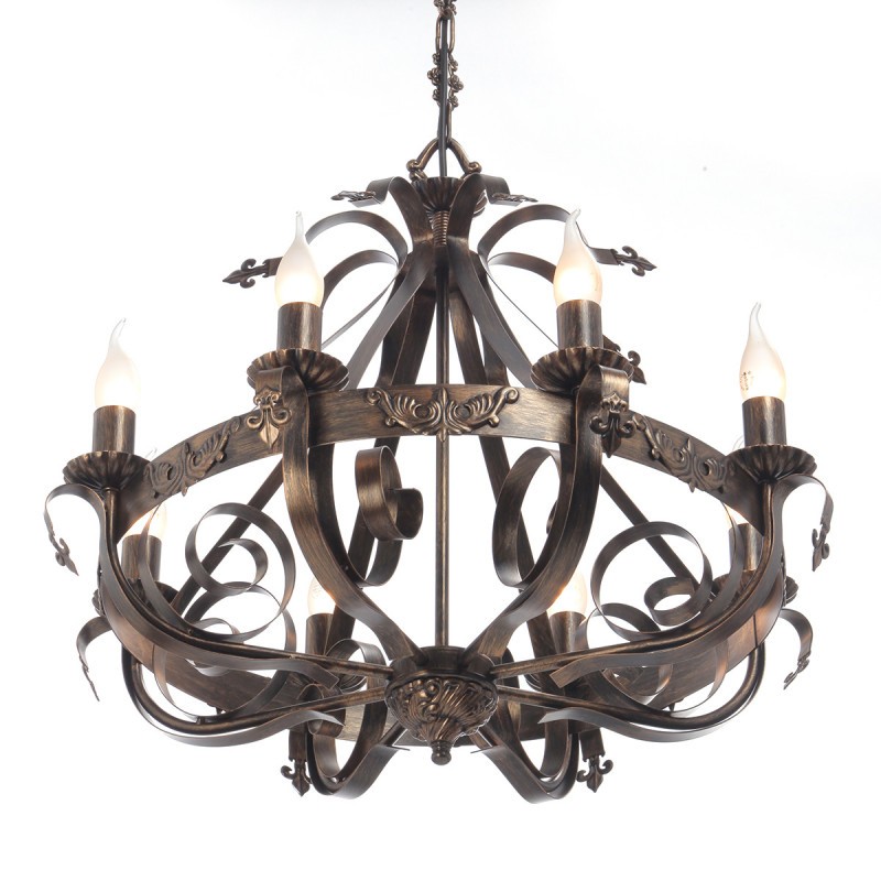 V1350/8 VITALUCE Подвесная кованая люстра в замковом стиле, 61см диаметр, E14*8*40W