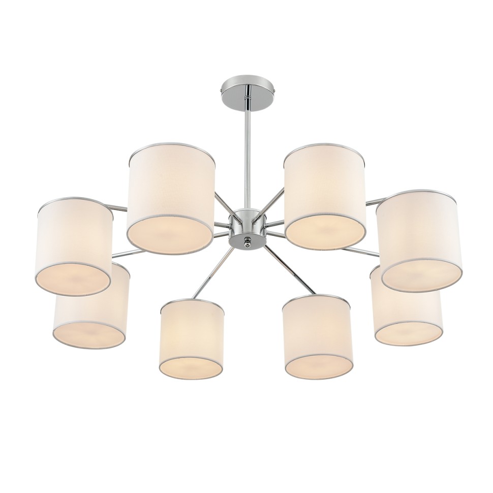 6591/8 LUMION SUNTORI потолочная люстра на штанге E14*8*40W, металл, текстиль, белый, хром, 91см диаметр