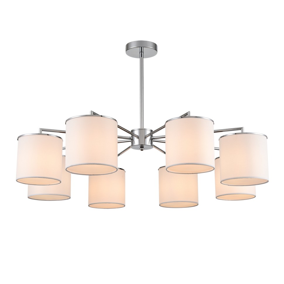 6591/8 LUMION SUNTORI потолочная люстра на штанге E14*8*40W, металл, текстиль, белый, хром, 91см диаметр