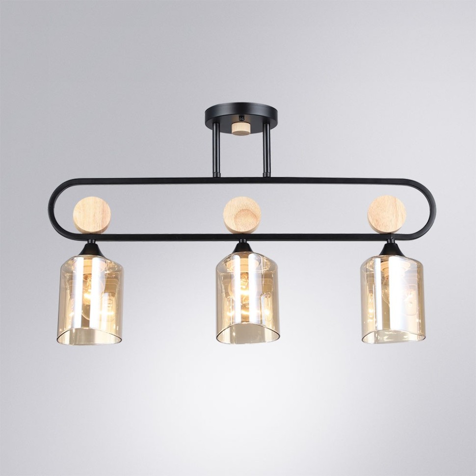 A5076PL-3BK Arte Lamp Потолочный светильник Glamore, металл/стекло/дерево, черный/янтарный/бежевый