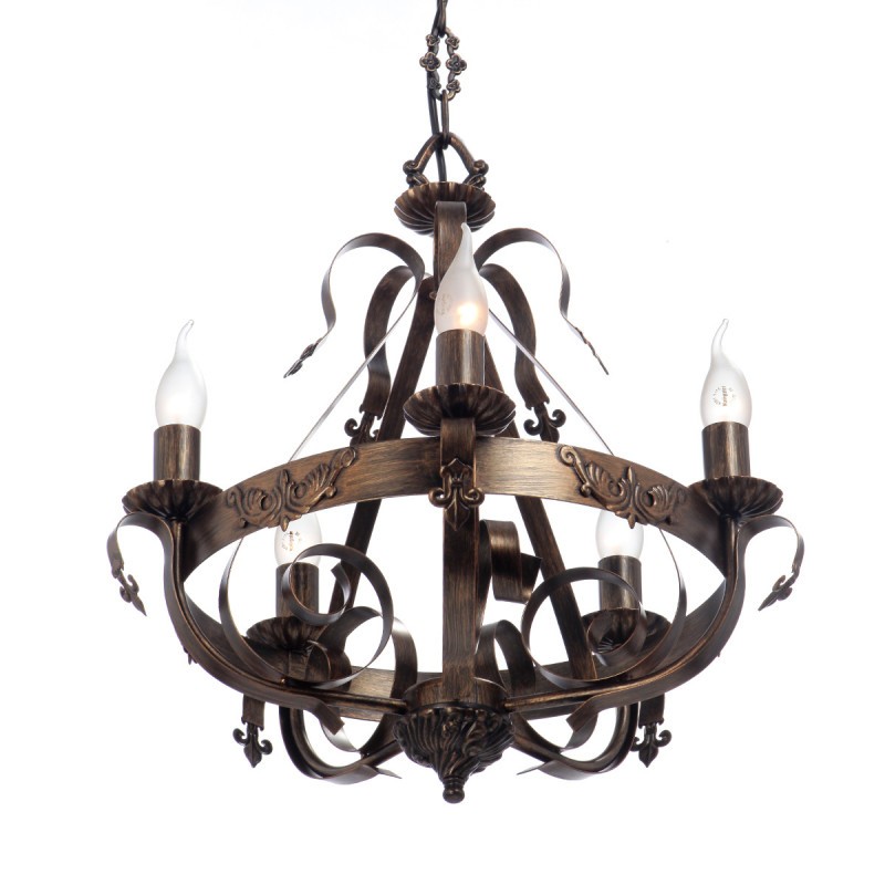 V1350/5 VITALUCE Подвесная кованая люстра в замковом стиле, 45см диаметр, E14*5*40W