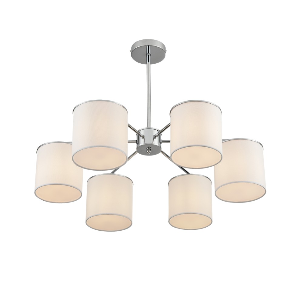 6591/6 LUMION SUNTORI потолочная люстра на штанге E14*6*40W, металл, текстиль, белый, хром, 73см диаметр