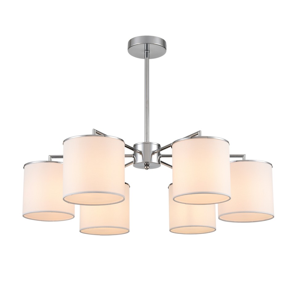 6591/6 LUMION SUNTORI потолочная люстра на штанге E14*6*40W, металл, текстиль, белый, хром, 73см диаметр