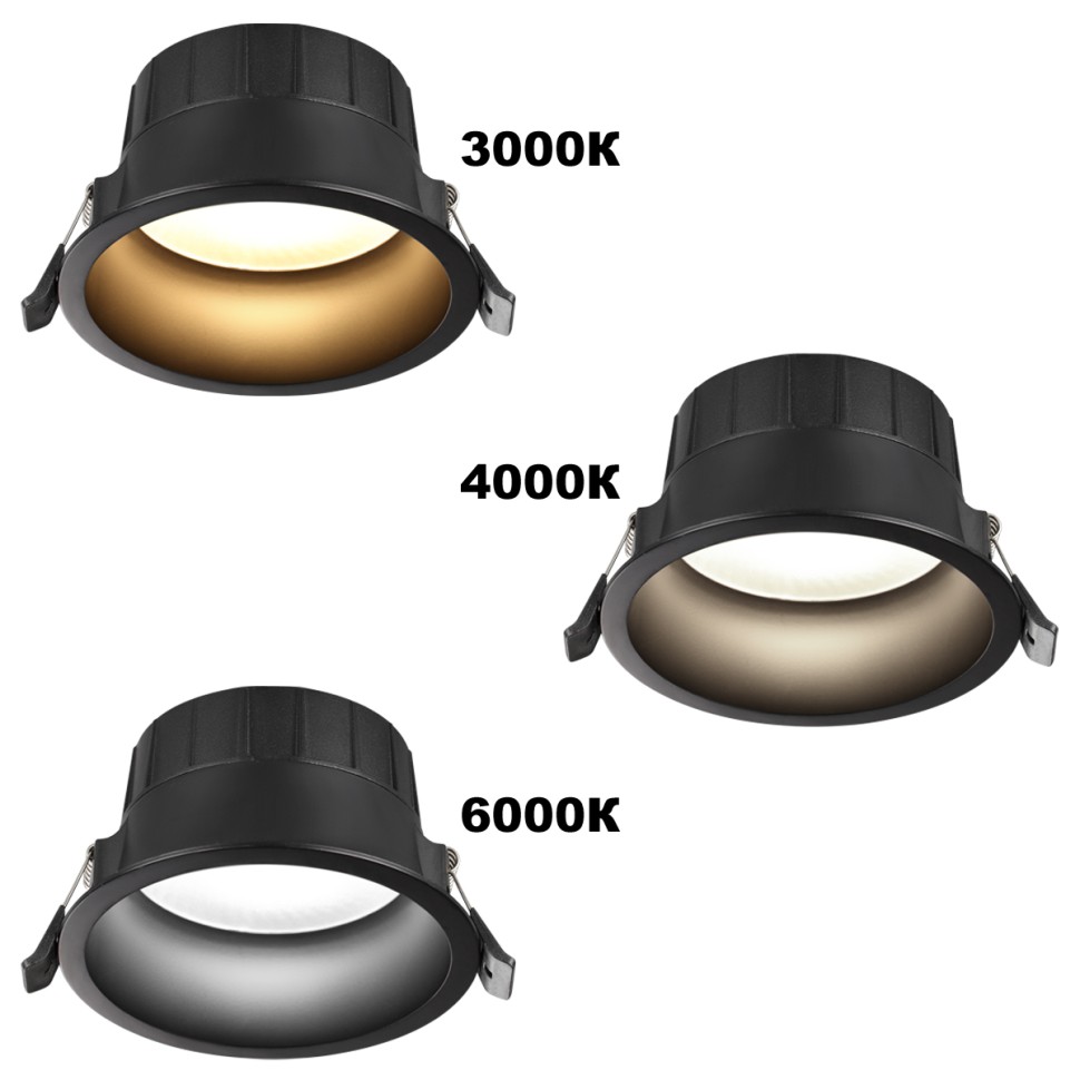 359552 NOVOTECH CLARA черный встраиваемый влагозащищенный светодиодный светильник с переключателем цветовой температуры IP44, 10W, 3000К/4000К/6000К