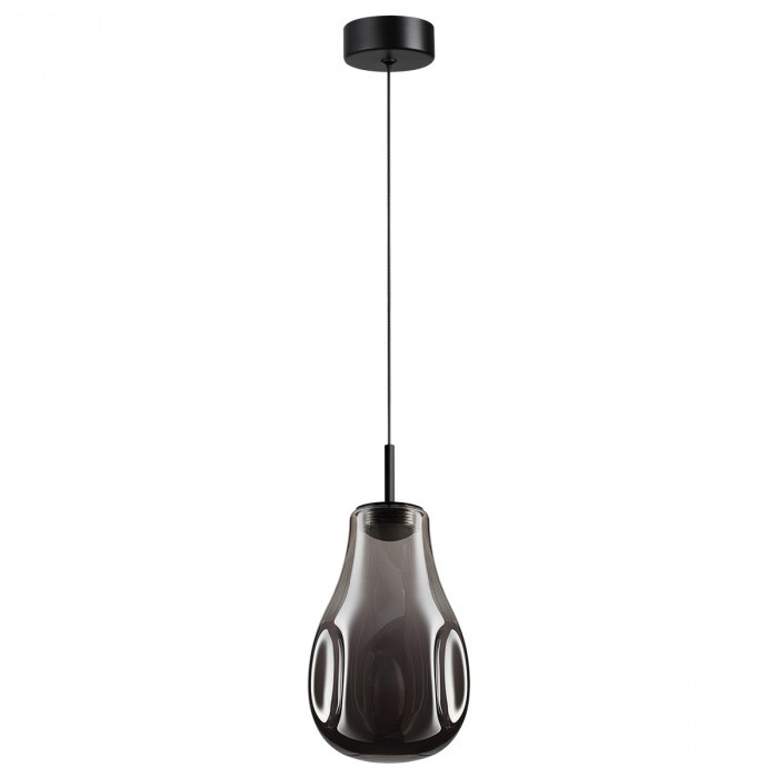 5098/4LC ODEON LIGHT подвесной светодиодный светильник VASO 4W, 4000K, 388Lm, черный, дымчатый, стекло, 13см диаметр