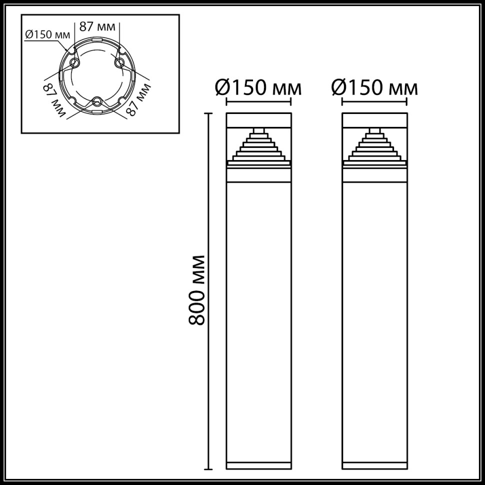 7140/20GLA ODEON LIGHT NATURE Уличный светильник столб 80см HULK, черный/акрил/металл, IP65, LED 20W, 608Lm, 360°, 3000K