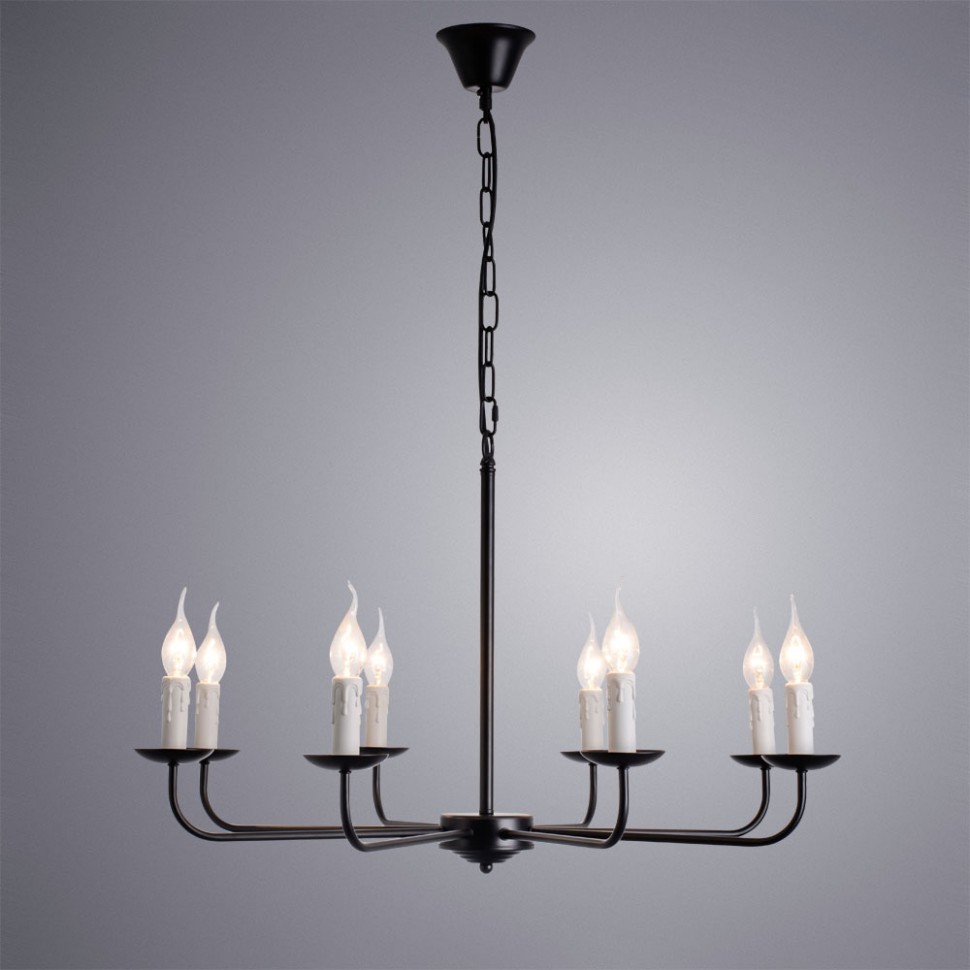 A1857LM-8BK Arte Lamp черная подвесная люстра в стиле Кантри Graff, 8 ламп Е14, 75см диаметр