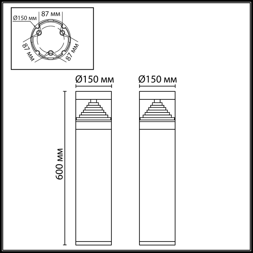 7140/20GL ODEON LIGHT NATURE Уличный светильник столб 60см HULK, черный/акрил/металл, IP65, LED 20W, 672Lm, 360°, 3000K