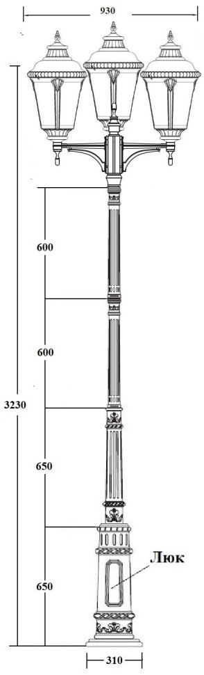 79760MB/E7 Gb Oasis Light Большой уличный фонарный столб 323см, золото, патина