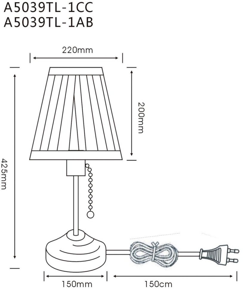A5039TL-1CC Arte Lamp Настольная лампа Marriot 42см, хром/белый
