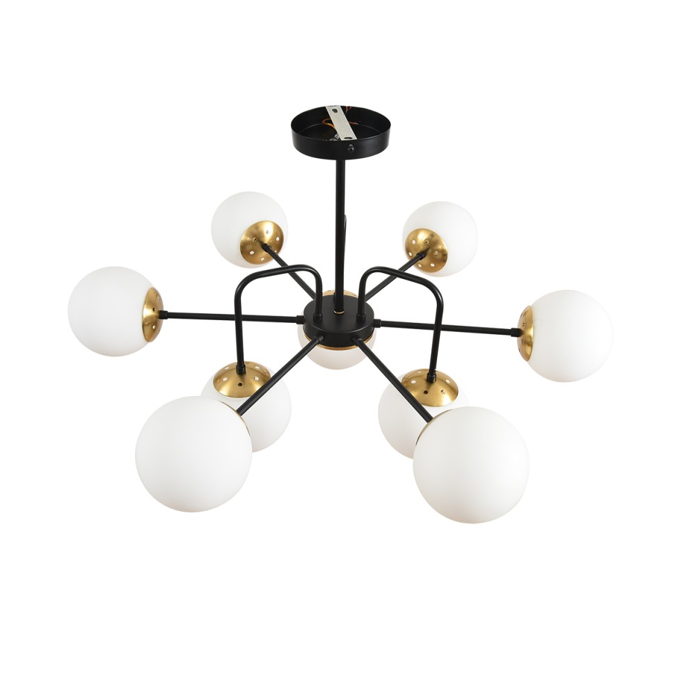 8375/9C Lumion MODERNI  Люстра потолочная ELRONA E27*9*60W, черный/латунь/белый, металл/стекло