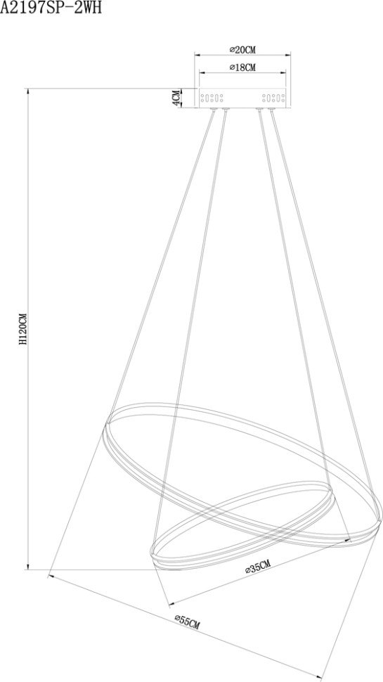 A2197SP-2WH ARTE LAMP белая светодиодная люстра 2 кольца Frodo 65W, 3000-6000K, 55см и 35см диаметр, с пультом