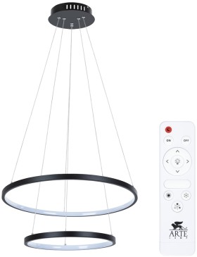 A2197SP-2BK ARTE LAMP черная светодиодная люстра 2 кольца Frodo 65W, 3000-6000K, 55см и 35см диаметр, с пультом