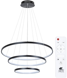 A2197SP-3BK ARTE LAMP черная светодиодная люстра 3 кольца Frodo 145W, 3000-6000K, 75-55-35см диаметр, с пультом