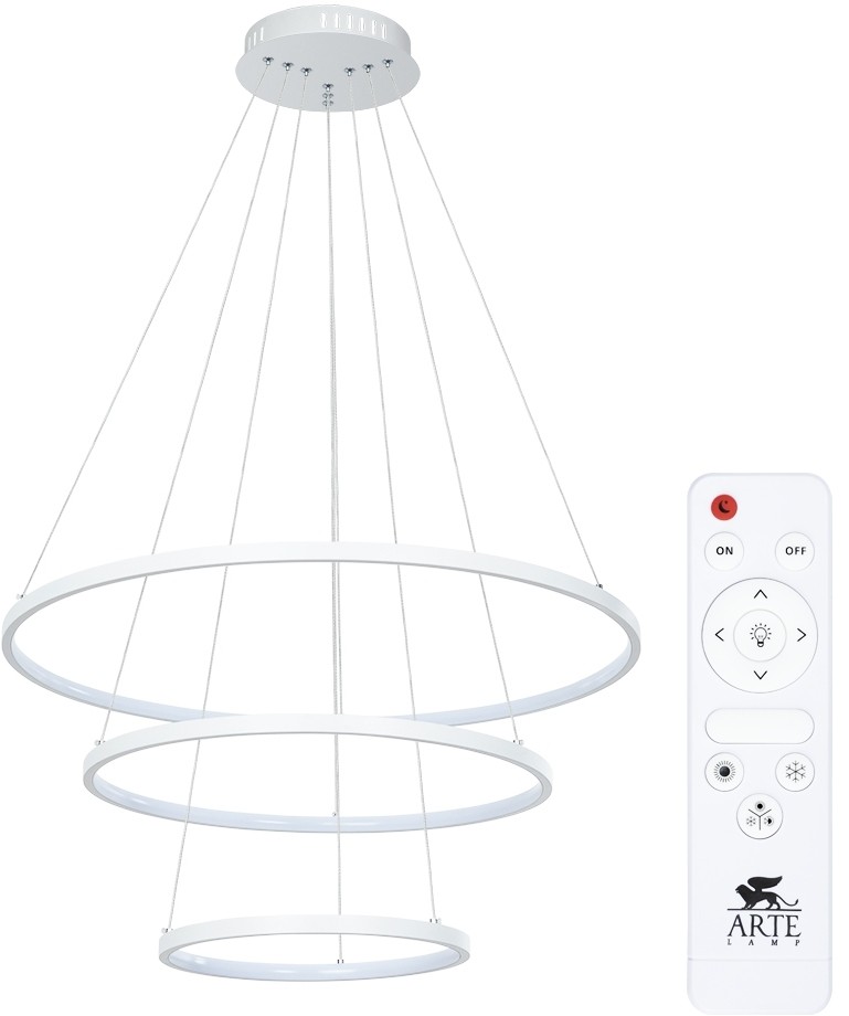 A2197SP-3WH ARTE LAMP белая светодиодная люстра 3 кольца Frodo 145W, 3000-6000K, 75-55-35см диаметр, с пультом