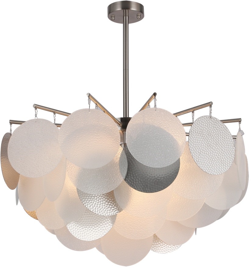 OML-89917-06 Omnilux Plelo Потолочная люстра на штанге, никель, стекло белый/серебро, диаметр 63см, Е14*6*60W