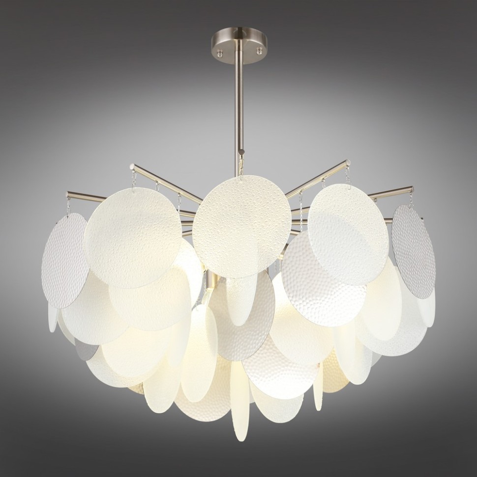 OML-89917-06 Omnilux Plelo Потолочная люстра на штанге, никель, стекло белый/серебро, диаметр 63см, Е14*6*60W