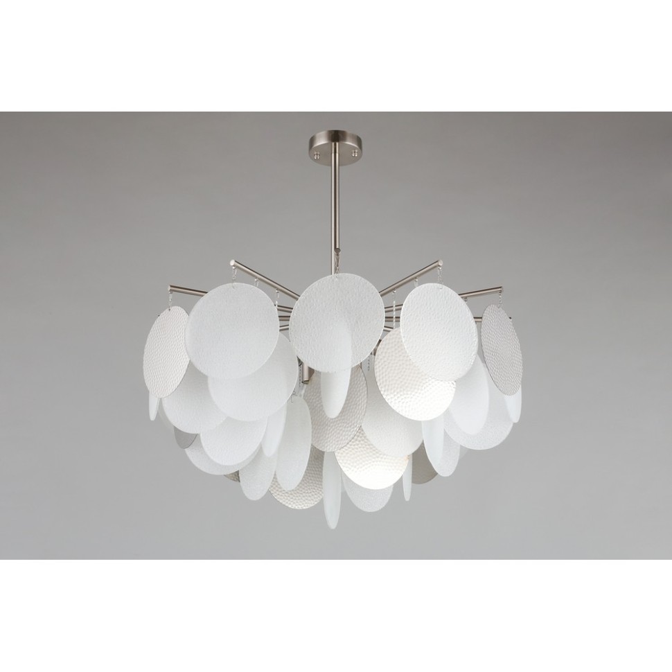 OML-89917-06 Omnilux Plelo Потолочная люстра на штанге, никель, стекло белый/серебро, диаметр 63см, Е14*6*60W