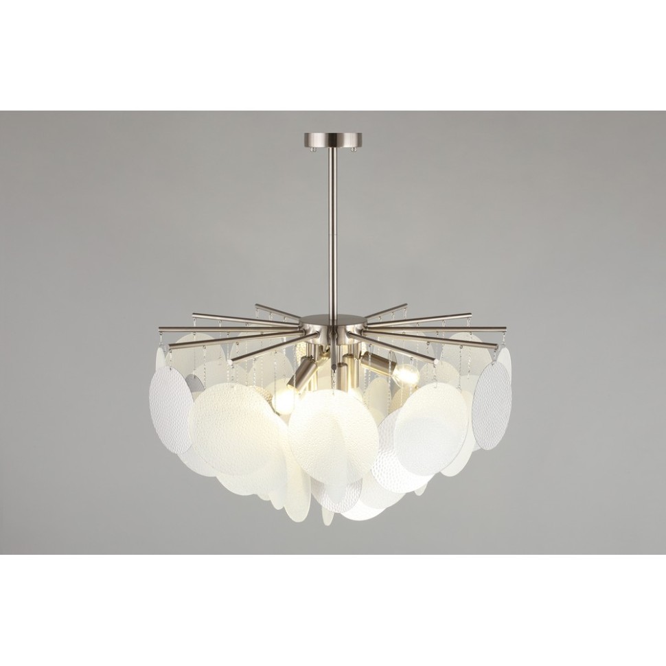 OML-89917-06 Omnilux Plelo Потолочная люстра на штанге, никель, стекло белый/серебро, диаметр 63см, Е14*6*60W