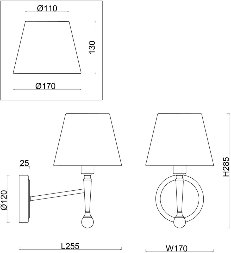 FR5190WL-01BS FREYA бра Rosemary, черный плафон, E14*1*40W