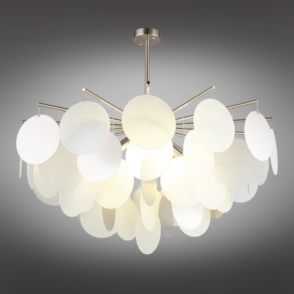 OML-89917-08 Omnilux Plelo Потолочная люстра на штанге, никель, стекло белый/серебро, диаметр 85см, Е14*8*60W